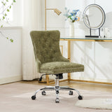 A&A Furniture Office Chair,Velvet Upholstered Tufted Button Home Office Chair with Golden Metal Base,Adjustable Desk Chair Swivel Office Chair (Gray)