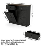 Farmhouse Black Double Tilt Out Trash Cabinet for 20 Gallon Trash Cans, Free Standing Recycling Cabinet with Hideaway Drawer, Barn Door Style Laundry Sorter Cabinet, Tilt Out Trash Cabinet for Kitchen