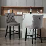 Contemporary Velvet Upholstered Barstools with Button Tufted Decoration and Wooden Legs, and Chrome Nailhead Trim, Leisure Style Bar Chairs,Bar stools, Set of 2 (Blue),SW2002BL