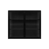 27.56"Glass Doors Modern Two-door Wall Cabinet with Featuring Three-tier Storage for Entryway Living Room Bathroom Dining Room,Black