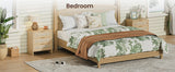 Rattan Nightstand 3 Drawers, 22.8" Wide Curved Wooden Bedside Table, Modern Storage for Bedroom, Natural Oak.