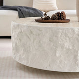 35.43''Fiberglass Round Center Coffee Table for Living Room Vintage Table,Imitation Stone Table front of the Sofa,Modern Design Coffee Table for Office,Apartment,No Need Assembly