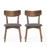 Mid-Century Walnut Finished Frame Upholstered Dining Chairs (Set of 2) (Dark Grey)