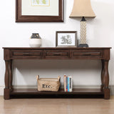 63inch Long Wood Console Table with 3 Drawers and 1 Bottom Shelf for Entryway Hallway Easy Assembly Extra-thick Sofa Table (Antique White)