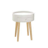 18"H Nightstand with Storage Drawer & Oak Legs Bedside Table, Sofa Side Coffee Table for Bedroom, Living Room, White