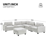 104'' Sectional Sofa with Acrylic Table Top,Chenille U Shaped Couch Set with 2 Consoles,USB Charger,Storage Drawers and Pockets,Movable Ottoman,Tufted Sofa for Living Room,Apartment,2 Colors