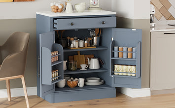[Assembly Video Provided] TOPMAX Modern Freestanding Kitchen Pantry,Buffet Food Storage, Coffee Bar Cabinet with Drawer, 2 Adjustable Shelves and 2 Door Shelves for Dining, Kitchen, Gray