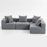 Modular L-Shaped Sectional Sofa, All-Foam Deep-Seat Couch in Plush Textured Chenille, Includes 5 Matching Pillows, Compressed Shipping, 111" W × 74" D × 23.6" H-Grey