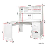 Home Office Computer Desk with Hutch, Antiqued White finish