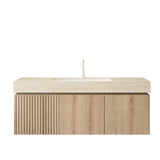 MURI 48" Bathroom Vanity&Sink, Floating Plywood Storage Cabinet with Drawer&Doors, Roma Travertine Sintered Stone Top&Ceramic Basin with 1 Pre-drilled Faucet Hole, Pre-assembled, White Oak Woodgrain