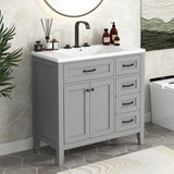 36" Bathroom Vanity with Sink Combo, Bathroom Cabinet with Drawers, Solid Frame and MDF Board, Grey (Old Sku:JL000007AAE)