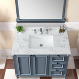 43"x22"Bathroom Vanity Top,sintered stone carra white   Barthroom Vanity Sink Tops with Rectangular Undermount Ceramic Sink with Vanity Backsplash, Three Faucet Hole Bathroom Vanity Countertop