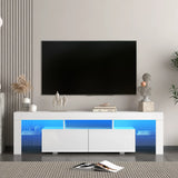 High gloss TV Stand with LED Lights for TVs up to 65'', Modern TV Console with Storage Cabinets for Living Room