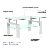 Rectangle Glass Coffee Table, Clear Coffee Table, Modern Side Center Tables for Living Room, Living Room Furniture,white