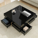 ON-TREND High Gloss Minimalist Design with LED Lights, 2-Tier Square Coffee Table, Center Table for Living Room, 31.5''x31.5''x14.2'',Black
