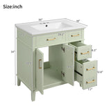 30" Bathroom Vanity with Ceramic Sink, Modern Storage Cabinet with Soft-Close Doors, Deep Drawer & Standard Drawer, Stylish Bath Vanity for Small Bathrooms