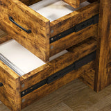 Computer Desk with 4-in-1 Socket & 3 Drawers, 4-Tier Storage Shelves, Carbonized Wood Finish Laminate for Home Office, Study, Bedroom