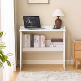 Folding Table with Storage Shelf,32.6 Inch Foldable Computer Desk for Small Spaces,Small Writing Desk for Bedroom  Home Office Dorm and Apartment,White