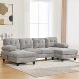 U-shaped Sectional Sofa 103.5" Chenille Fabric Couch with Dual Chaise Lounges, Storage Pockets and Armrest Pillows for Living Room, Brown