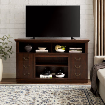 Retro TV Stand with Storage for TVs up to 65'', Mid Century Modern TV Stand & Entertainment Center with Shelf,TV Stand for Media,TV Console Table for Living Room Espresso 60