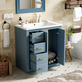 30'' Bathroom Vanity with Ceramic Sink Combo,Solid Wood Frame Bathroom Storage Cabinet, Freestanding Vanity Set with 3 Drawers& Soft Closing Doors