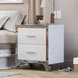 High Gloss Mirrored Nightstand with 2 Drawers,Modern End Table with Drawers,Mirrored High Gloss Wood Nightstand Metal Handle Bedside End Table for Bedroom, Dorm,Living Room,White