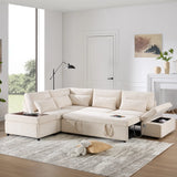 [VIDEO]107'' Sectional Sleeper Sofa Bed with Pull Out Couch, L-shaped with Adjustable Armrest, USB&Type-C Charging, Free Movement Storage Ottoman, Free Combination for Living Room&Apartment, Chenille
