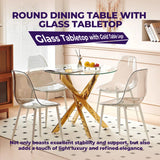 Golden Dining Table with cross metal leg and glass,Modern Space Saving Kitchen Table for Living Room