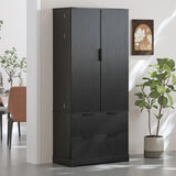 72" Modern Fluted Kitchen Pantry Cabinet with 2 Large Drawers & 8-Door Spice Rack, Freestanding Storage Organizer for Bathroom, Dining Room, Office, Entryway, Black