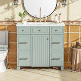 36" Bathroom Vanity with Ceramic Sink, Green, Solid Wood Frame, Soft Close Doors, Adjustable Shelves, 3 Drawers ,Including Double-Depth Drawer for Hairdryer Storage(Old sku:SV000003AAG-1)