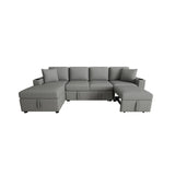 109.1" Sectional Sofa Convertible Pull-out Sofa Bed L-shaped Sofa U-shaped Sofa with a Movable Storage Ottoman for Living Room, Gray