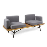 Outdoor Acacia Wood 2 Seater Sofa with Metal Legs for Garden Patio