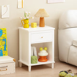 26.77''H Wooden Nightstand with One Drawer One Shelf for Kids, Adults,Gray+Silver handle