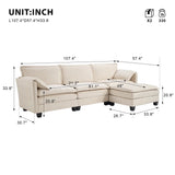 107-inch L-shaped sofa with cotton-linen velvet texture, corner sofa with storage function on the side, suitable for living room, and spacious space,3 seats can be extended