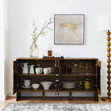 60" Mid Century Modern Sideboard Buffet Cabinet with Storage, TV Media Console, Storage Cabinet with Geometric Pattern & Adjustable Shelves for Kitchen Dining Living Room Entryway Hallway, Walnut
