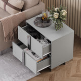 Modern End Table with Drawers, Elegant Nightstand with Metal Foot,Wood Bedside Table with Mirrored Metal Handles,Sofa Side End Table for Bedroom Living Room Office,White