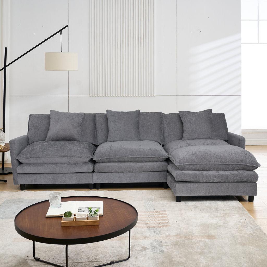 108-inch L-shaped modular frame chenille fabric sofa, featuring a versatile design that adapts to any interior space, delivering boundless comfort and contemporary style.