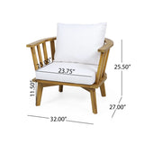Outdoor Acacia Wood Patio Club Chair, Wooden Patio Furniture,Waterproof Thick Cushion Deep Seating for Porch, Garden, Backyard, Balcony, Weight Capacity 400lbs, Teak Finish, White