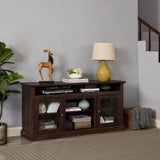 Modern TV Stand for up to 65 Inch TVs, Entertainment Center Farmhouse TV Cabinet Media Console Table with Glass Doors for Living Room, Brown 60"W*15.75"D*29"H