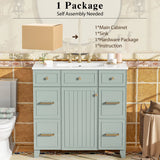 36" Bathroom Vanity with Ceramic Sink, Green, Solid Wood Frame, Soft Close Doors, Adjustable Shelves, 3 Drawers ,Including Double-Depth Drawer for Hairdryer Storage(Old sku:SV000003AAG-1)