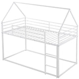Twin over Twin House Bunk Bed with Built-in Ladder,White
