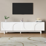 ON-TREND Cream Style TV Stand with Arched Doors & 2 Drawers for TVs up to 75", Minimalist Media Console with Rebound Device, Entertainment Center with 5 Iron Round Legs for Living Room, Bedroom, Black