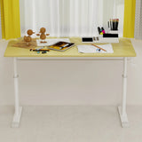 Adjustable study desk suitable for children and adults, height-adjustable, multifunctional home office desk, compact design, desktop dimensions: 60cm × 120cm, white frame, natural wood-colored tableto