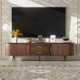 Mid-Century Modern TV Stand for 80" TV, Entertainment Center with Storage for Living Room, Bedroom, Media Console Table with 2 Drawers