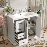 36" Modern Bathroom Vanity with Ceramic Sink, Soft-Close Door, Adjustable Shelf & 3 Drawers, Ample Storage, Elegant Design for Medium to Small Bathrooms