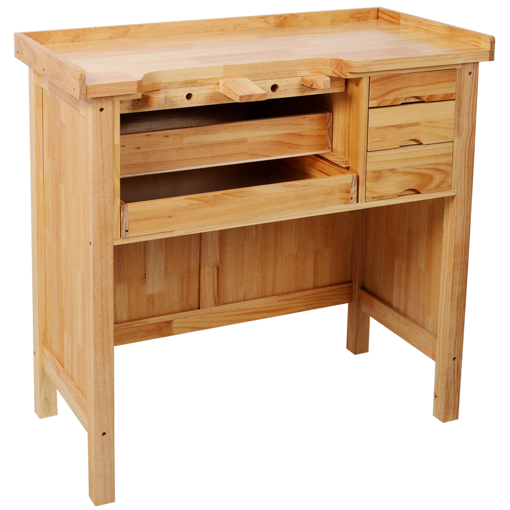Solid Wood Jewelry Workbench - Wooden Craft Station with Practical Storage Drawers for Jewelry Making