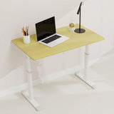 Adjustable study desk suitable for children and adults, height-adjustable, multifunctional home office desk, compact design, desktop dimensions: 60cm × 100cm, white frame with natural wood-colored tab