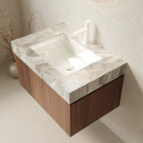 MURI 30" Bathroom Vanity&Sink, Floating Plywood Storage Cabinet with Drawer&Door, Light Gray Sintered Stone Top&Ceramic Basin with 1 Pre-drilled Faucet Hole, Pre-assembled, Brown Oak Woodgrain