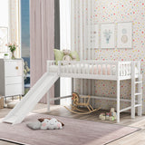 Twin Size Low Loft Bed with Ladder and Slide, Gray(OLD SKU:WF196418AAE)