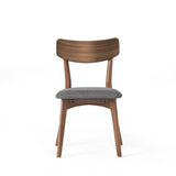 Mid-Century Walnut Finished Frame Upholstered Dining Chairs (Set of 2) (Dark Grey)